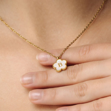Gold Necklace for a Woman - Flower Initial Necklace - Woman Necklace - Letter Necklace Necklace Brother & Sisters